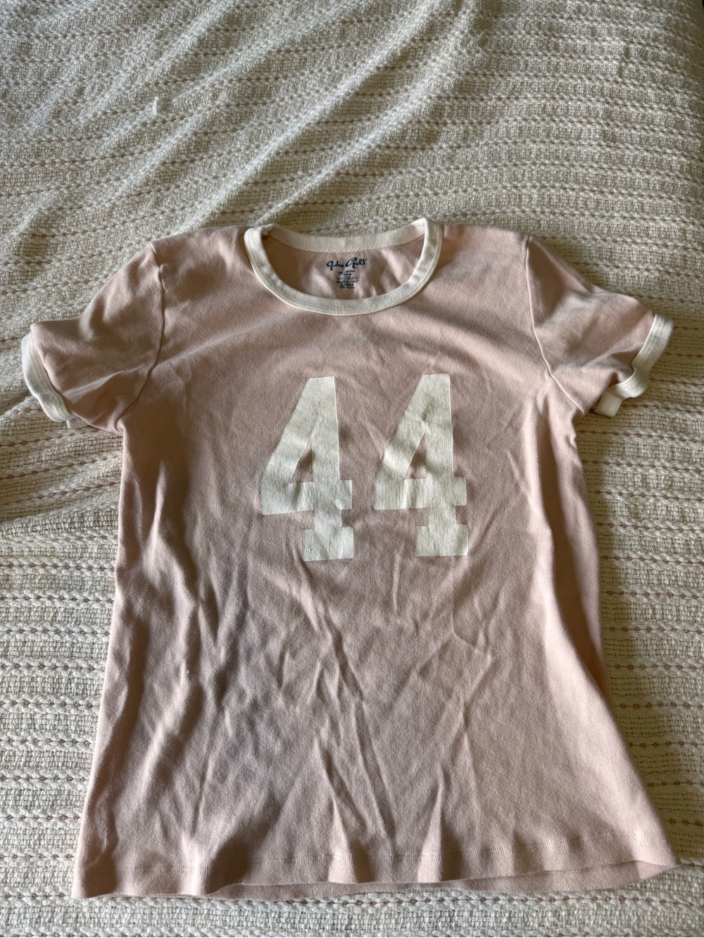 Brandy Melville Light Pink Ringer Tee with White '44' Graphic